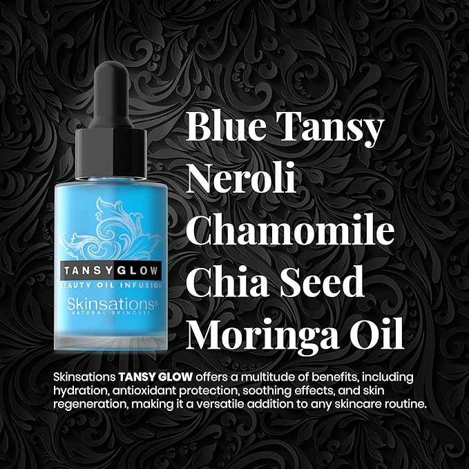 Skinsations - Balancing Face Oil Infusion - TANSY GLOW - Soothing and Calming, Skin Regenerative, Hydrating, Anti-Aging Skin Care - Blue Tansy, Neroli Oil, Chamomile, Moringa Oil, Vitamin C, Vitamin E