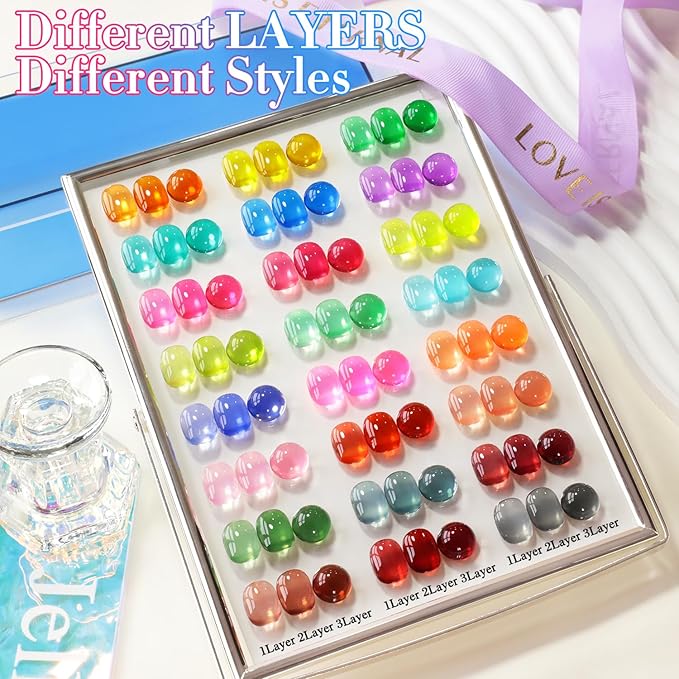Double Rhythm 28Pcs 0.5Oz Gel Nail Polish Set Same Color Same Bottle Soak Off Gel Polish Kit Nail Art Manicure Salon DIY at Home for Women (Neon Jelly Sheer Collection-T24-11)