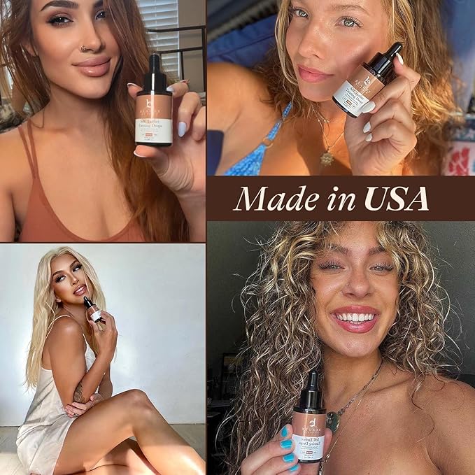 Self Tanning Drops - USA Made with Natural & Organic Ingredients, Medium Face Tanning Drops to Add to Lotion, Moisturizing Bronzing Tanner for Face & Body, Toxin Free Tanner for Fake Tan