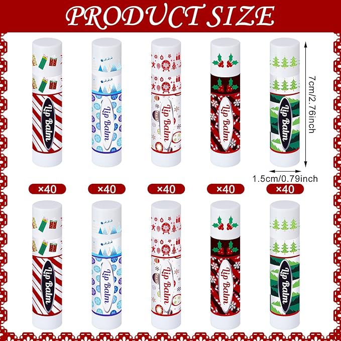 Christmas Lip Balm Bulk Cute Xmas Lip Balm Gifts Set Moisturizing Lip Care Christmas Stocking Stuffers Holiday Treat Goodie Gifts Xmas Party Favors Supplies for Kids Women Men(200 Pcs)