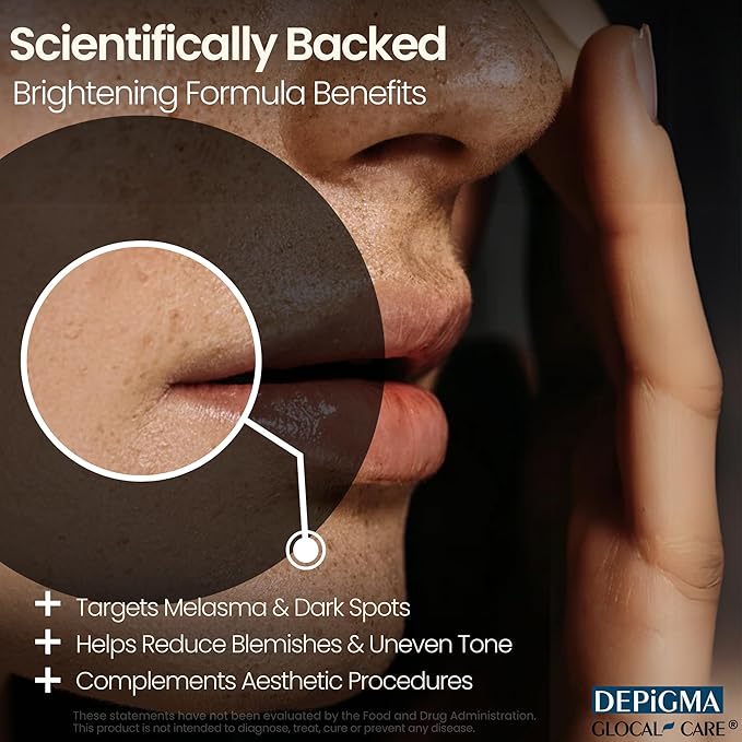 GlocalCare Depigma Support Reduction of Hyperpigmentation, Melasma & Dark Spots with Glutathione, Polypodium Leucotomos, Grape Seed & Marigold Extract