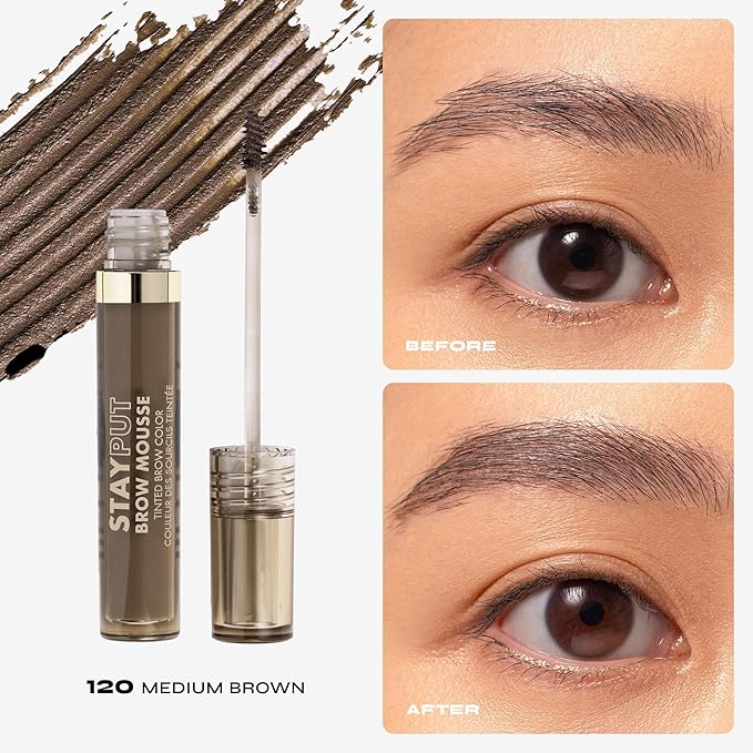 Milani Brow Tint- Stay Put Tinted Brow Mousse, Nourishing, High-Pigment infused with Shea Butter, Jojoba Seed Oil & Panthenol Vitamin B5 - Medium Brown
