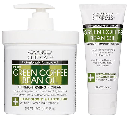 Advanced Clinicals Green Coffee Bean Oil Thermo - Firming Body Lotion | Caffeine Infused Collagen Cream Moisturizer & Body Cream For Women & To Improve Look Of Textured Crepey Skin, W/Travel Size