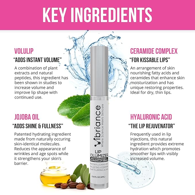 Vibriance Hydrating Lip Volumizer - Plumping Lip Gloss with Hyaluronic Acid - Lip Plumper Smooths Lines and Wrinkles | 0.14 fl oz (4 ml)