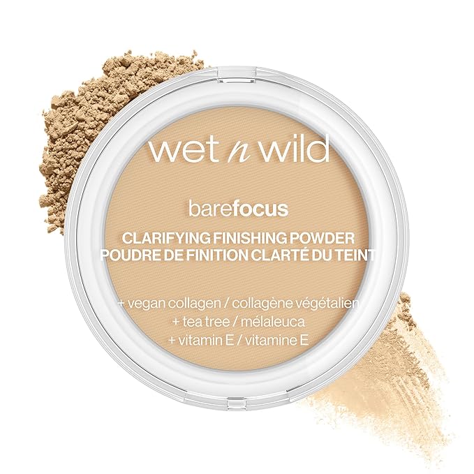 wet n wild Photo Focus Dewy Liquid Foundation Makeup Buff Bisque & Bare Focus Clarifying Finishing Powder Light-Medium