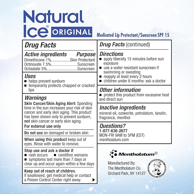 Mentholatum Natural Ice Lip Balm Original SPF 15 1 Each ( Packs of 48), 0.16 Ounce (Pack of 48)