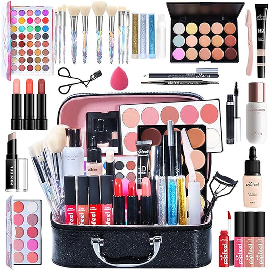 All-in-One Makeup Gift Set Travel Makeup Kit Complete Starter Makeup Bundle Lipgloss Lipstick Concealer Blushes Powder Eyeshadow Palette Cosmetic Palette for Teen Girls & Adults #17