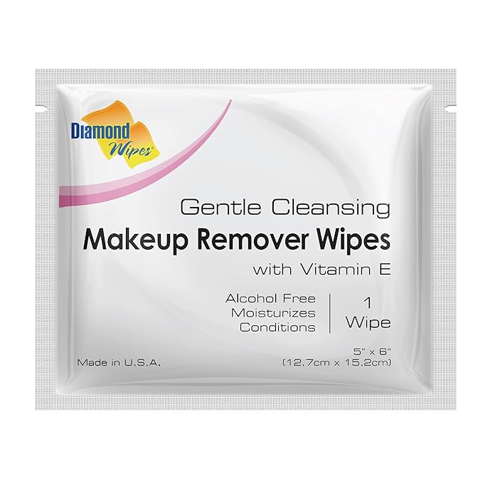 Diamond Wipes Face Cleansing and Waterproof Makeup Remover Wipes, Case of 50 Wipes, Alcohol Free Wipes with Vitamin E