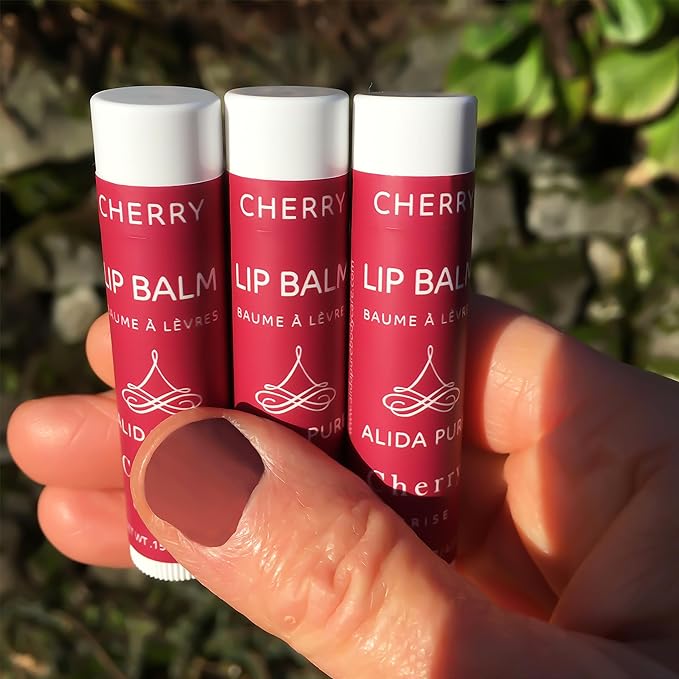 Cherry Lip Balm Collection, Vegan Lip Balm Set, Beeswax Free, with Avocado Oil, Organic Jojoba Oil, and Vitamin E, Natural Moisturizer for Dry, Chapped Lips, 3 Tube Set