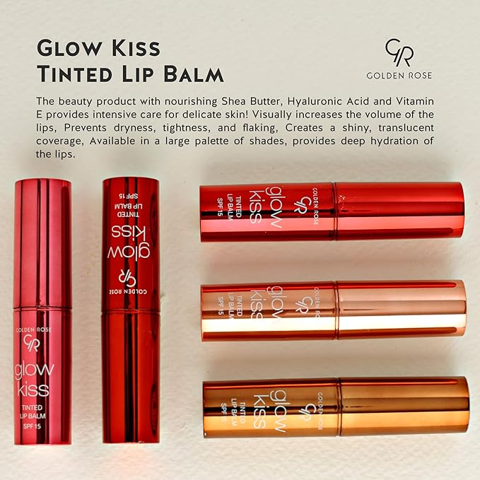 Golden Rose Cosmetics Glow Kiss Tinted Lip Balm with SPF15, Vegan Formula (Berry Pink)