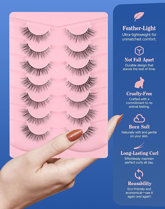 Natural Lashes Wispy Everyday Natural Look Flared Eyelashes Fairy False Cateye Lash Soft False Eyelashes Fluffy 7 Pairs D77