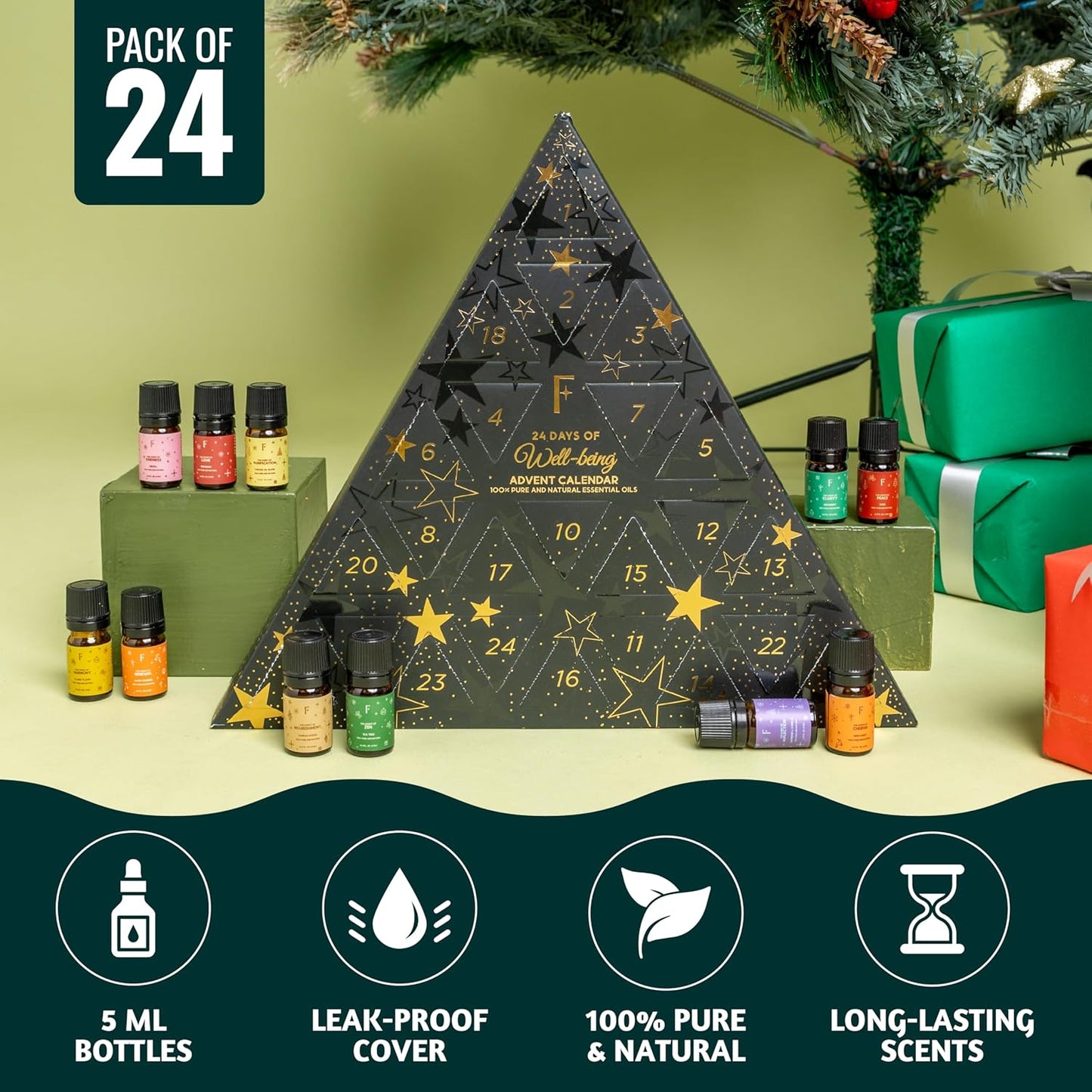 Folkulture Essential Oils Set for Diffuser for Home | Set of 24 Essential Oils | Vanilla, Rosemary, Peppermint | Fragrance Oil Scents for Gifts for Women | Wellness Gift Set