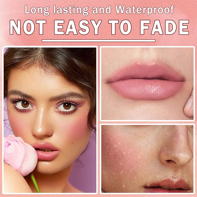 Cream Blush Stick with Sponge 3 in 1 Multi-Use Blush Makeup Stick Long Lasting Waterproof Natural Matte Cream Blush Stick for Cheeks, Lips and Eyes - Rose Red