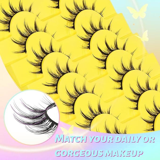 Losha Lashes Wispy Manga Lashes Natural False Eyelashes 9 Pairs Thin Eye Lashes Pack Soft Anime Fake Eyelashes (Manga)