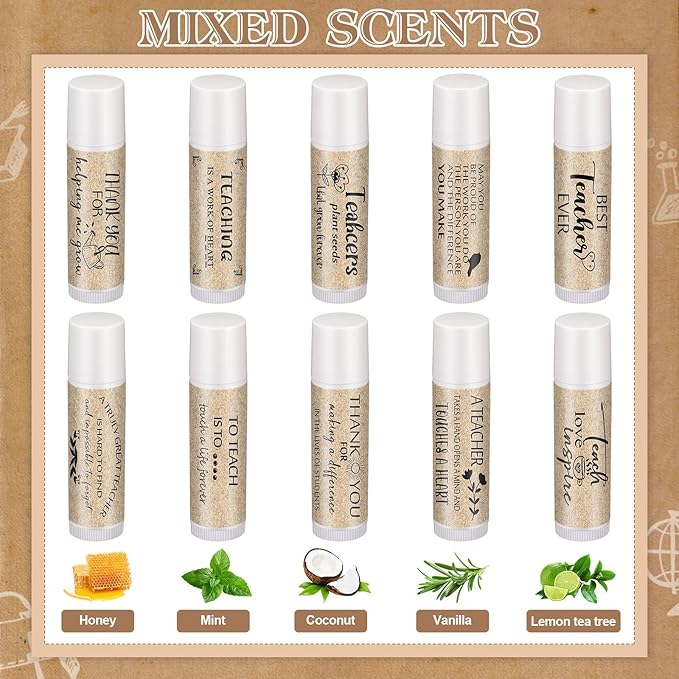 30 Pcs Back to School Teacher Gifts Bulk Lip Balm Favors Thank You Gifts for Teachers with Inspirational Quote Gifts Lip Balm Christmas Thanksgiving Gifts for Teachers Welcome Back to School