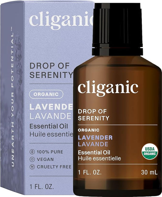 Cliganic Organic Lavender Essential Oil, 1oz - 100% Pure Natural Undiluted, for Aromatherapy Diffuser | Non-GMO Verified (Packaging May Vary)
