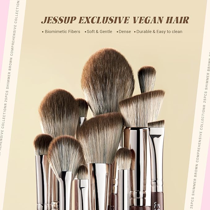 Jessup Makeup Brushes Set Professional 25pcs Premium Synthetic Make up Brushes for Foundation Eyeshadow Blending Concealer Blush Contour Bronzer Eyeliner Eyebrow, Shimmer Brown T511