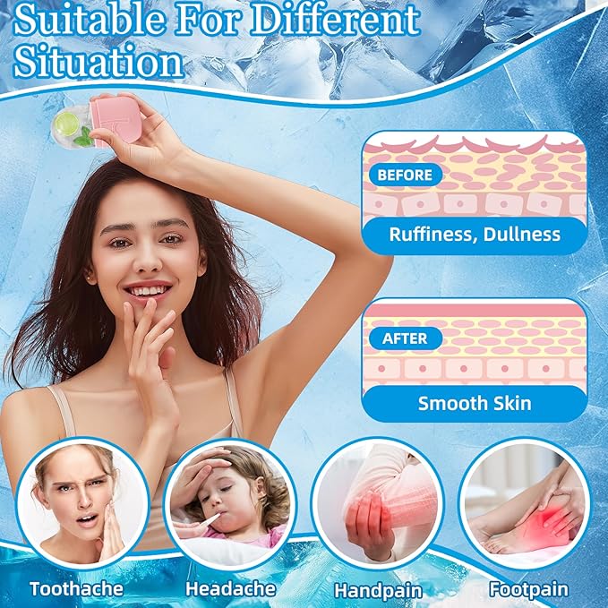Ice Face Roller Massager for Face, Reusable Silicone Ice Cube Mold, Facial Beauty Ice Roller, Reduce Puffiness and Dark Circles, Minimize Pores & Improve Skin Texture (Pink)