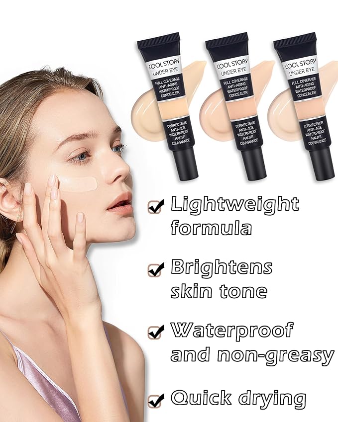 2 PCS Under Eye Concealer Full Coverage, Waterproof Color Correcting Concealer All Day Coverage Dark Circles, Puffiness, Redness, Lightweight Cream Foundation Brightener, Natural Matte Finish, Neutral