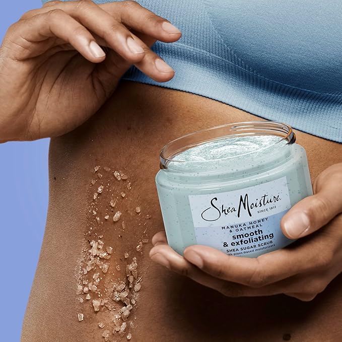 SheaMoisture Shea Sugar Body Scrub Manuka Honey Oatmeal for smooth & exfoliating Smooth and Exfoliating Body scrub with 24h shea moisture nutrients 12 oz