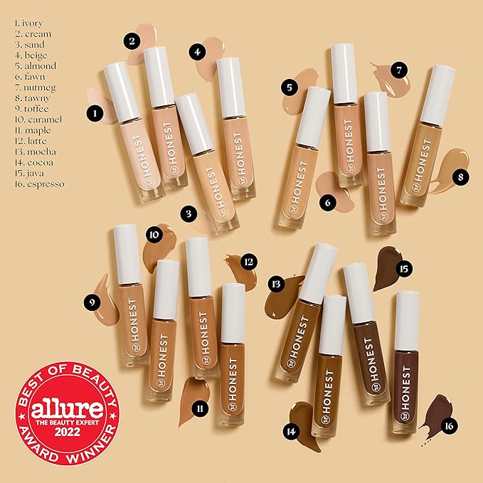 Honest Beauty Fresh Flex Concealer with Niacinamide + Vitamin E + Hyaluronic Acid | Vegan + Cruelty free | Almond, 0.17 fl oz