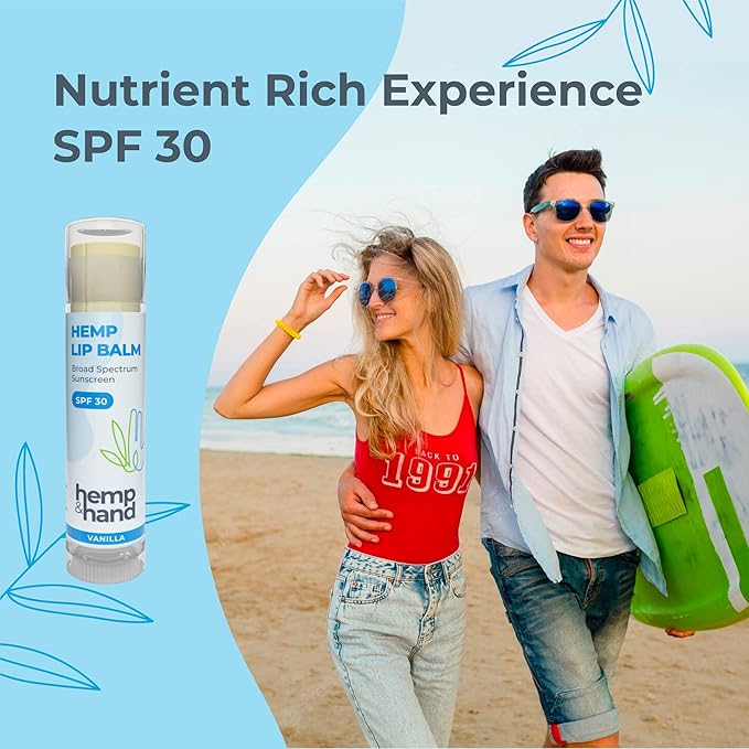 Organic Vanilla Hemp Lip Balm with Beeswax, Coconut Oil and Vitamin E - SPF 30 (2-Pack) - by Hemp and Hand