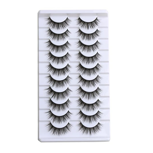 SUNWELL False Eyelashes 14mm Mink Lashes Natural Look 3D Faux Mink Lashes Manga Lashes Strips Soft Wispy Luxury Volume Fake Lashes 10 Pairs Pack