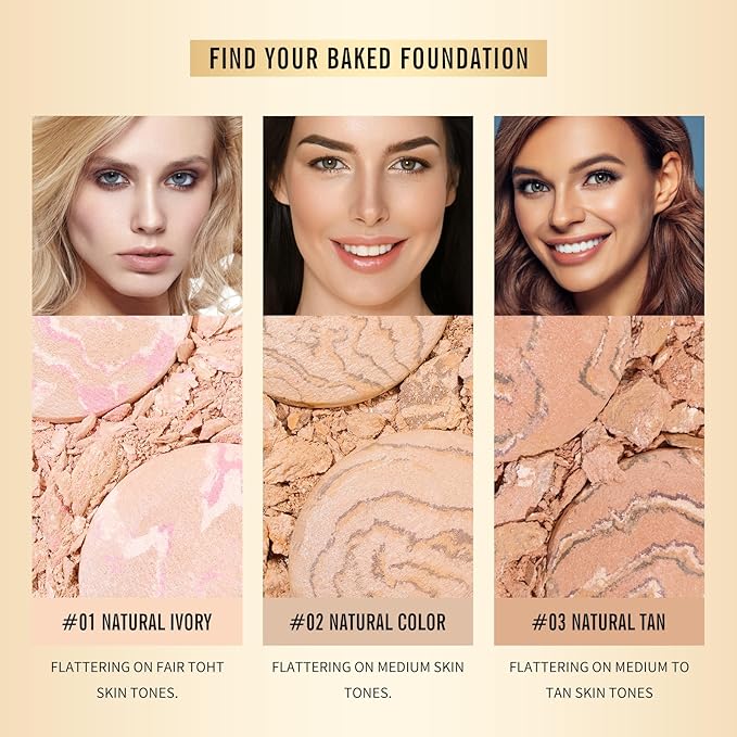 KIMUSE Lighting Glow Baked Foundation, Brighten Color, Color Corrector, Buildable Coverage, Lightweight Powder Foundation, Radiant Natural Finish