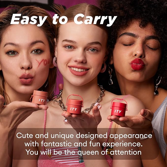 ITY Velvet Matte Finish Lip Stain-Mousse Textured Pudding Pot Lip Clay with Brush, Nude Shade, Dual-Use as Lipstick and Blush, Conceals Lip Lines, Rich Pigment, 0.21 oz (6g) in Papaya Dream