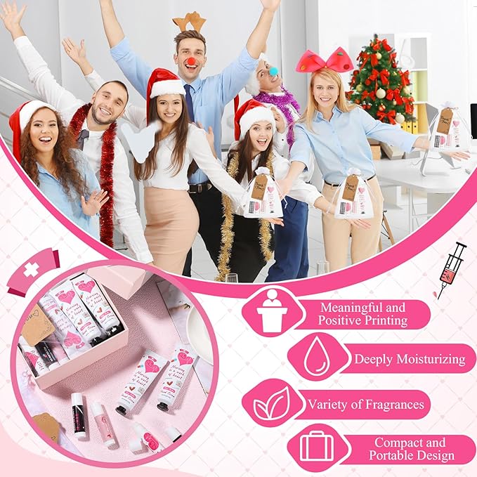 Nurse Appreciation Gifts Set Thank You Gifts Lip Balm Hand Cream for Dry Cracked Hands with Organza Bags Thank You Tags Jute for Party Holiday Nurse' Day(24 Sets)