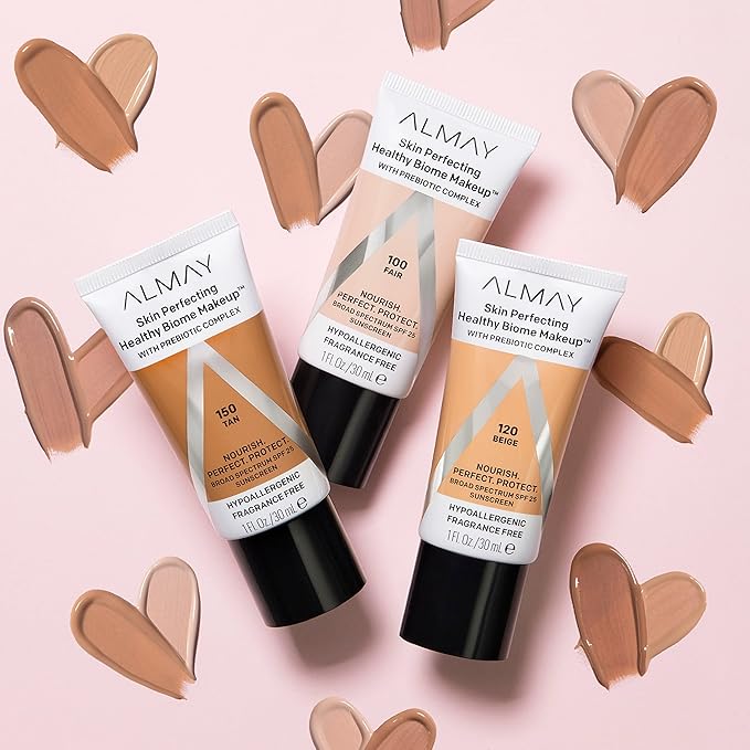 Almay Skin Perfecting Healthy Biome Foundation Makeup with Prebiotic Complex SPF 25, Hypoallergenic, -Fragrance Free, 110 Light, 1 fl. oz.