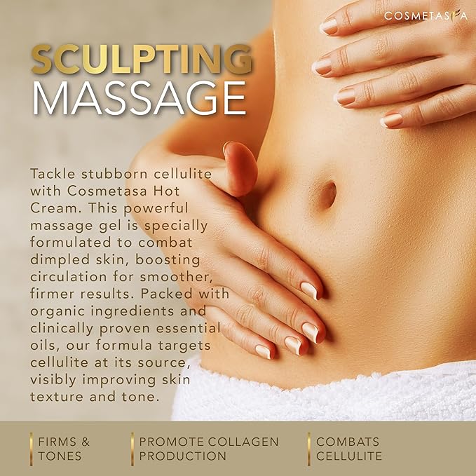 Cosmetasa Hot Cream Massage Gel - Natural and 87% Organic Cellulite Cream - Multi Use, Skin Toning Cream, Soothes Aches, for Sore Joints and Muscle (8.8 Ounce)