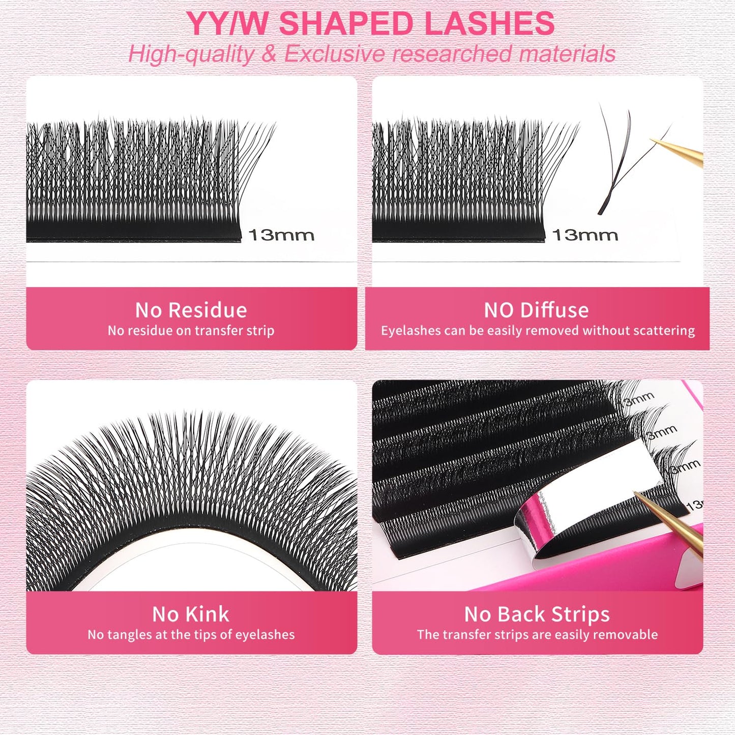 Lash Extensions Three Core Tips 3D Eyelash Extensions W Shape 0.07mm Thickness C Curl 12mm Premade Fans Easy Fan Volume Lashes Matte Black Crisscross(W-3D-Three Core-0.07-C,12mm)