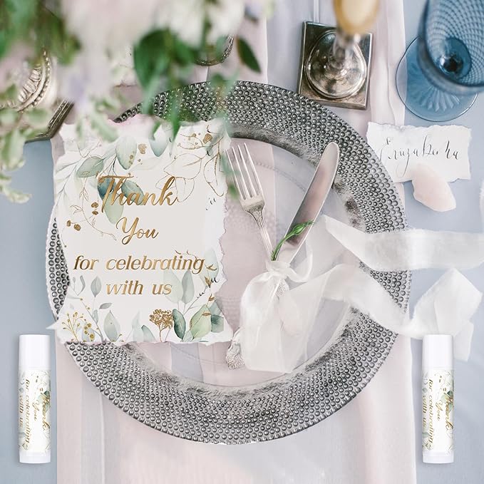 Dunzy 50 Pcs Thank You Gift Lip Balm Bulk Baby Shower Party Favors Bridal Shower Favor Lip Care with Assorted Fruit Flavors Thank You Lipstick for Guest Basket Gift Stuffer (Eucalyptus)