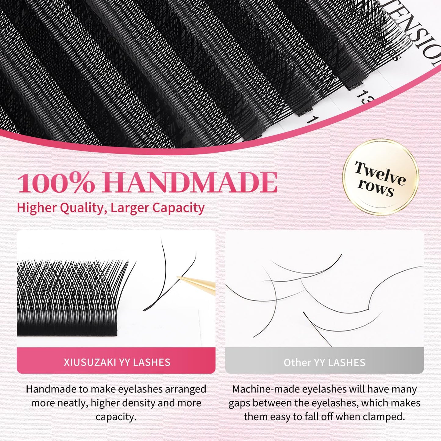 YY Lash Extensions Supplies Y Eyelash Extensions 0.05mm Thickness C Curl 10mm Premade Fans 4D Russian Volume Matte Black 12 Rows Crisscross Eye Lashes(YY-0.05-C,10mm)