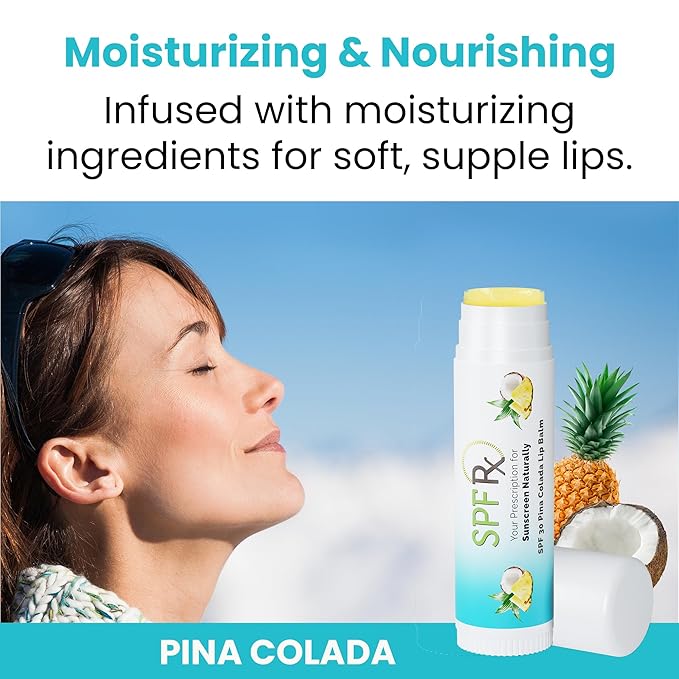 SPF Rx, SPF 30 Pina Colada Sunscreen Lip Balm Broad Spectrum Protection, Rapid Relief for Dry Chapped Lips, Superior Protection Against UVA & UVB Rays - 0.15 oz, (4 Pack)