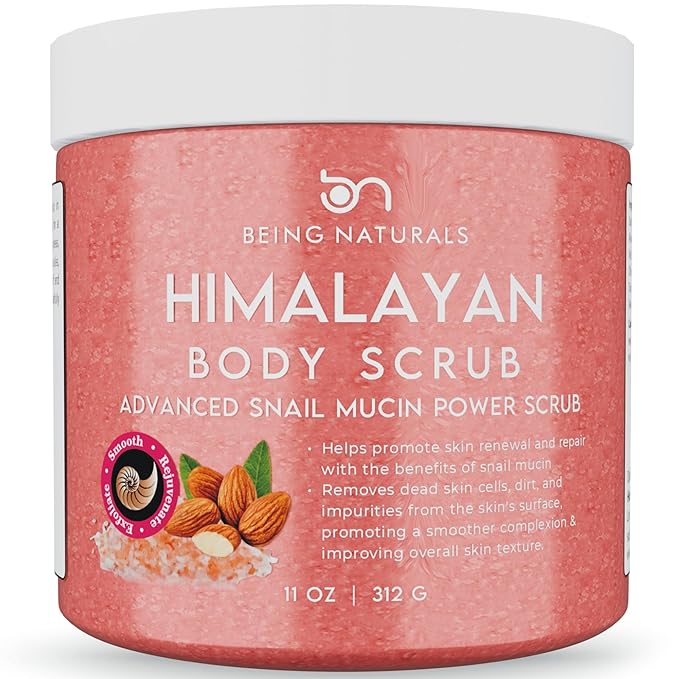 Natural Himalayan Salt Body Scrub - with Lychee Oil and Snail Mucin, Exfoliating Salt Scrub to Exfoliate & Moisturize Skin, Deep Cleansing - 11 oz