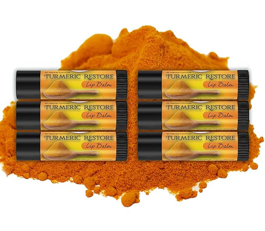 Turmeric Lip balm | Turmeric Restore | Natural Lip Balm | Organic Lip Balm | Natural Lip Balm | Lip Moisturizer | 100% Natural Ingredients | Habbie Beauty Supplies (6 Pack)