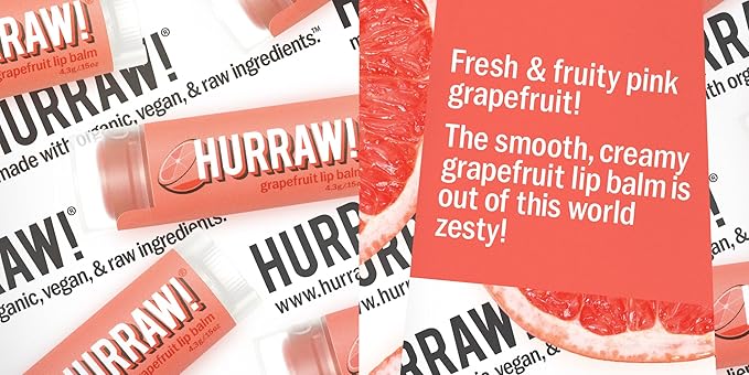 Hurraw! Grapefruit Lip Balm, 3 Pack: Organic, Certified Vegan, Cruelty and Gluten Free. Non-GMO, 100% Natural Ingredients. Bee, Shea, Soy and Palm Free. Made in USA