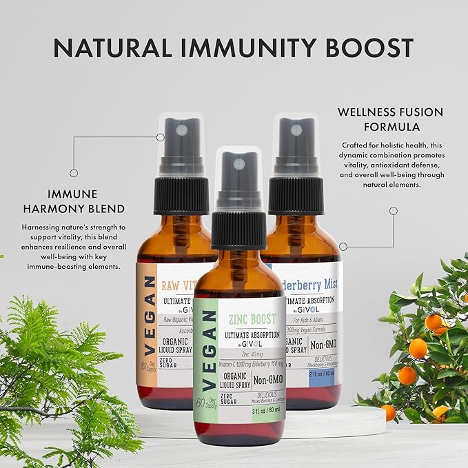 Immunity Pack Liquid Vitamins (Pack of 3) Sambucus Nigra Elderberry Mist, Zinc Boost Mist and Vitamin C Mist (Extra Strength) - Natural Immune System Support - Non-GMO Gluten-Free - 240 Days Supply