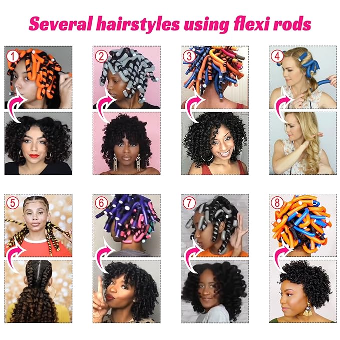 30PCS 9.45" Heatless Flexible Curling Rod, Skinny Small Flexi Rod Soft Twist Foam Hair Rollers for Tight Curl Women Girl Home Use Long and Short Hair (0.31 x 9.45 Inch, Pink#)