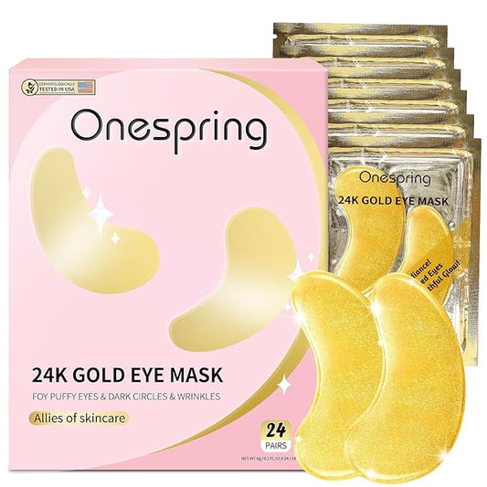 Under Eye Patches (24 Pairs), 24K Gold Under Eye Masks for Dark Circles, Puffy Eyes, Undereye Bags, Wrinkles - Rejuvenating & Revitalizing Eye Skincare Treatment - Bridesmaid Gifts for Women