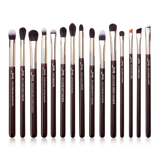 Jessup Professional Eye Makeup Brushes Set Natural-Synthetic 15pcs for Eyeshadow Blending Concealer Eyeliner Eyebrow, Zinfandel T284