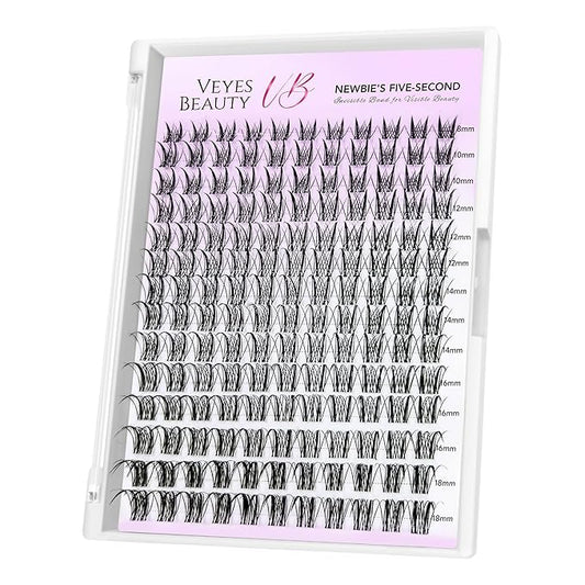 VEYESBEAUTY Lash Clusters Eyelash Extensions Thin & Invisible Band DIY Individual False Eyelashes Newbie's Five-Second Series Wispy Lash Tray for Self-application, Sylph Lashes 8-18mm Mixed Length