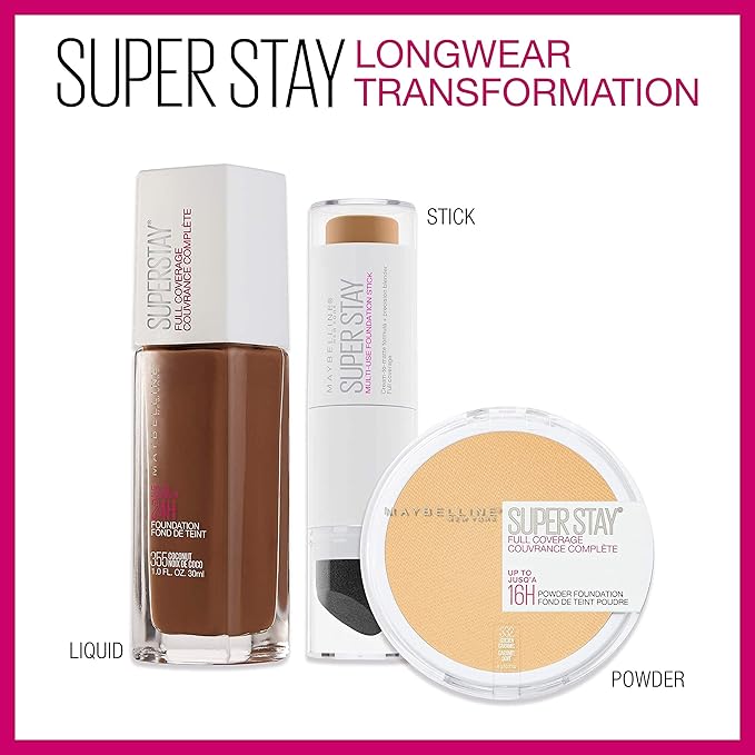 Maybelline Super Stay Full Coverage Powder Foundation Makeup, Up to 16 Hour Wear, Soft, Creamy Matte Foundation, Porcelain, 1 Count