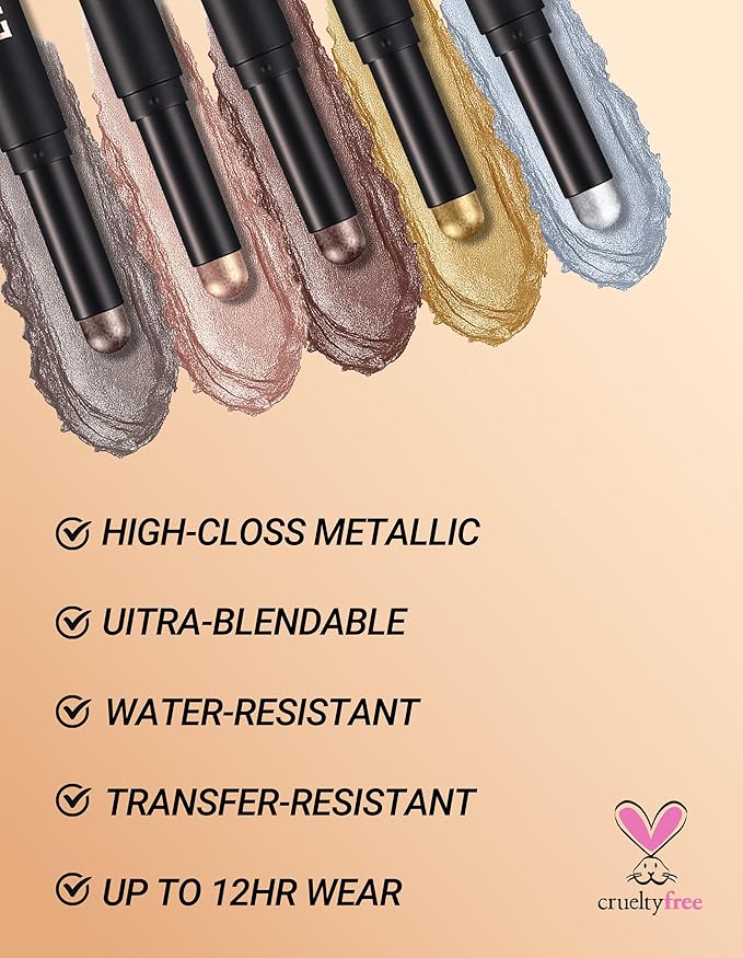 Erinde Shimmer Cream Eyeshadow Stick, Long Lasting Metallic Eye Shadow Stick, Waterproof Creamy Glitter Eyeshadow Pencil, High Pigment Blendable Neutral Eye Makeup, 09 Cocoa Shimmer