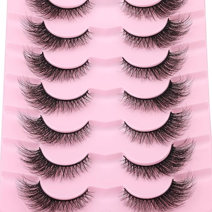 False Lashes Natural Look Faux Mink Eyelashes Wispy Fox Eye Lashes That Look Like Extensions 3D Mink Lashes Natural Strip Lashes Pack 7 Pairs