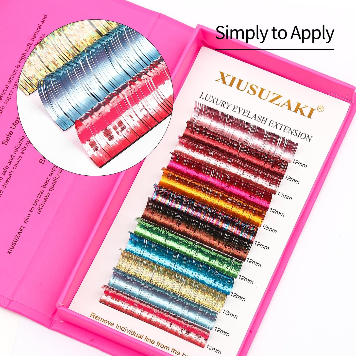 Glitter Spike Tinsel Eyelash Extensions 0.07 Colored Lashes Extension D Curl Lashes 10mm Lash Extensions Soft False Eyelashes Volume Lashes 12 Rows Professional Use(Glitter,0.07-D,10mm)