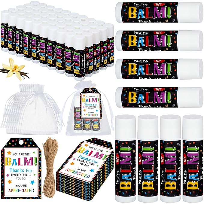 Dunzy 50 Sets Inspirational Gifts Lip Balm Bulk for Women Teachers Nurses Coworkers Friends Mother Employee Appreciation Gifts Bulk Thank You Small Gifts Lip Balm Gifts Party Gift Favors