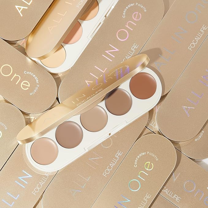 FOCALLURE #GoldenAge 5 in 1 Multi Uses Concealer Palette, 5 Colors Correcting Conceal Palette, Camouflage Contour Palettes for Dark Circles, Face Contouring Highlighter Pallet, BR01 DEEP